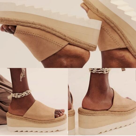 Free People Wedge Santorini Espadrille Sandal Tan White Sand - Picture 1 of 16